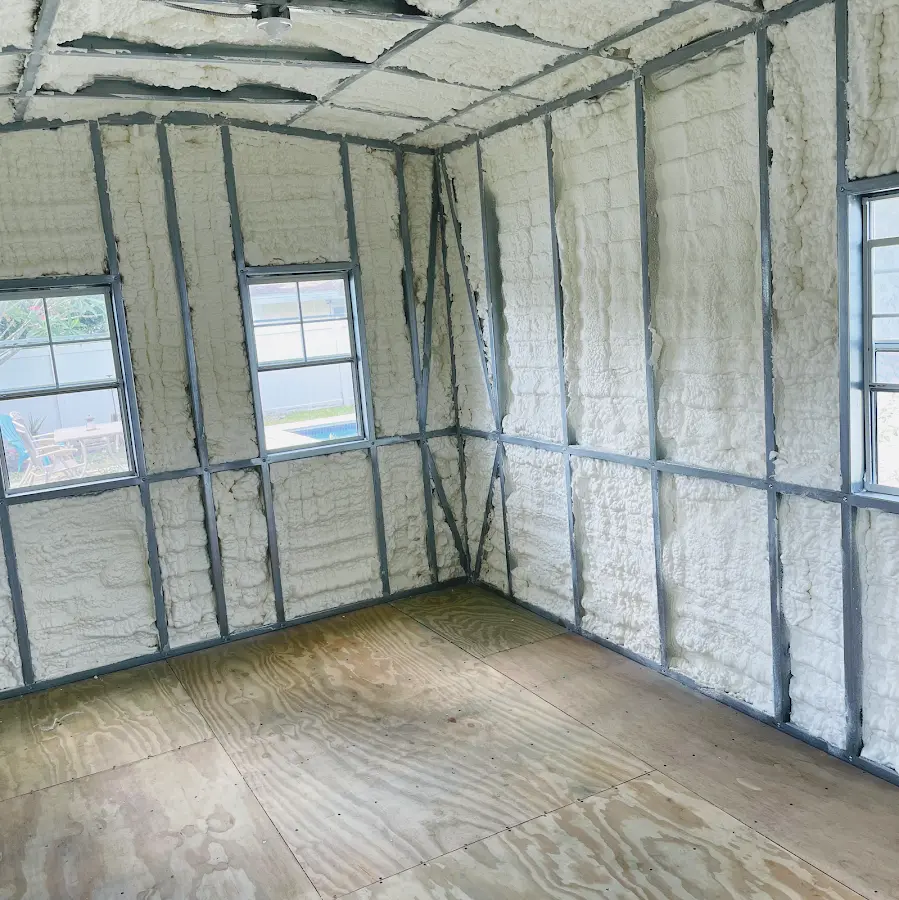 Closed-cell spray foam insulation applied to wall cavities in a residential project in Bayshore Gardens